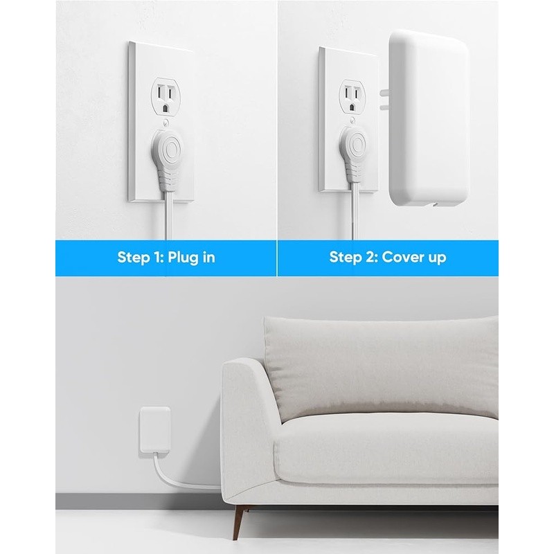 Flat Plug Power Strip 6 AC Outlets 3 USB Space Saver Overload Protection