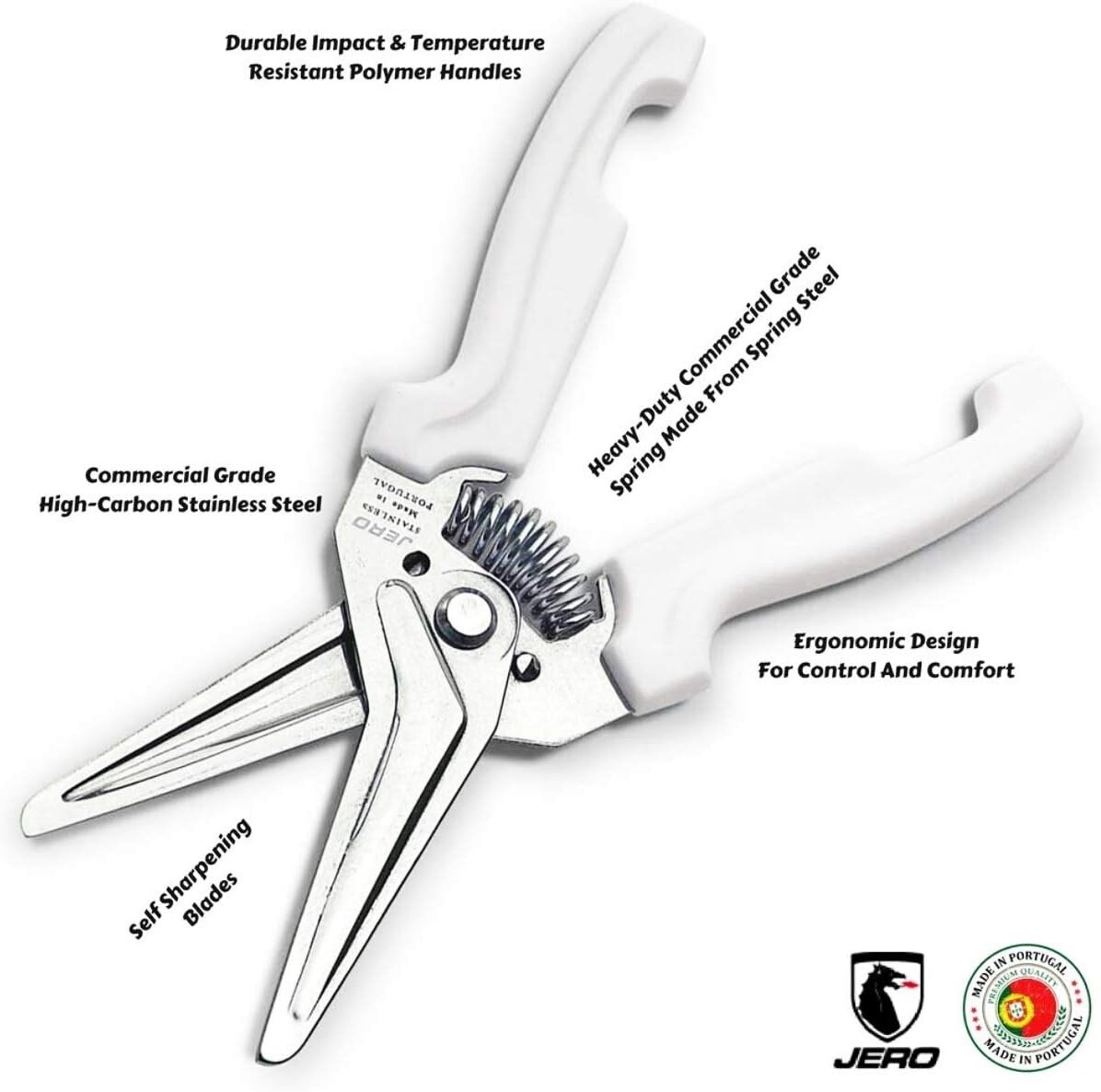 JERO Stainless Steel Kitchen Shears with Holder – Spring Assisted Scissors