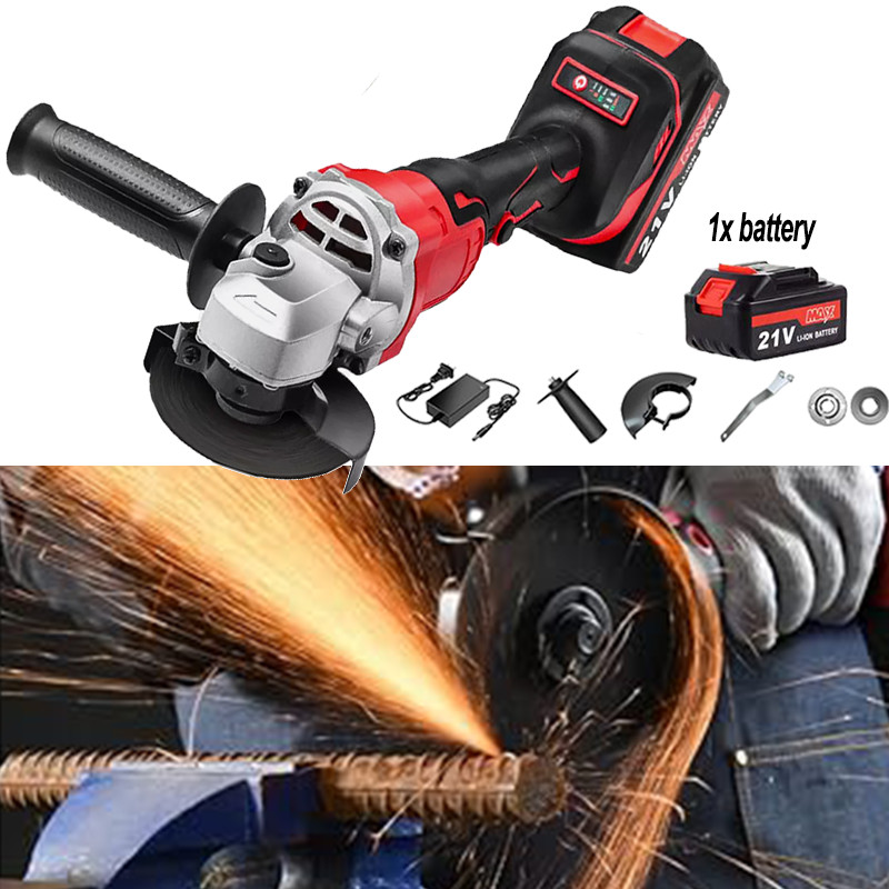 Brushless Cordless Angle Grinder with 21V Battery Charger & Cutting Disc Power
