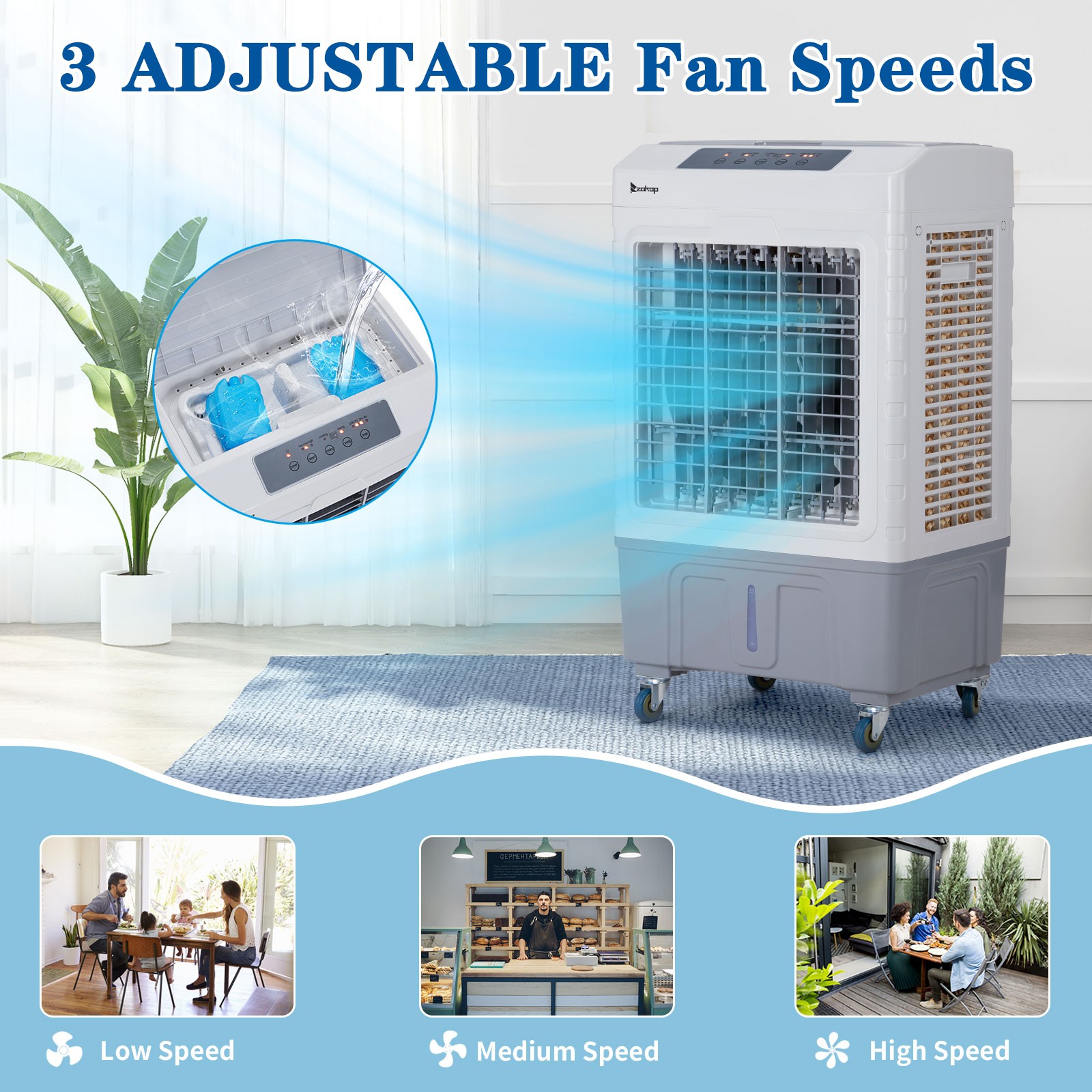 3-in-1 Evaporative Air Cooler, Portable Swamp Cooler with 10.57Gallon Reservoir