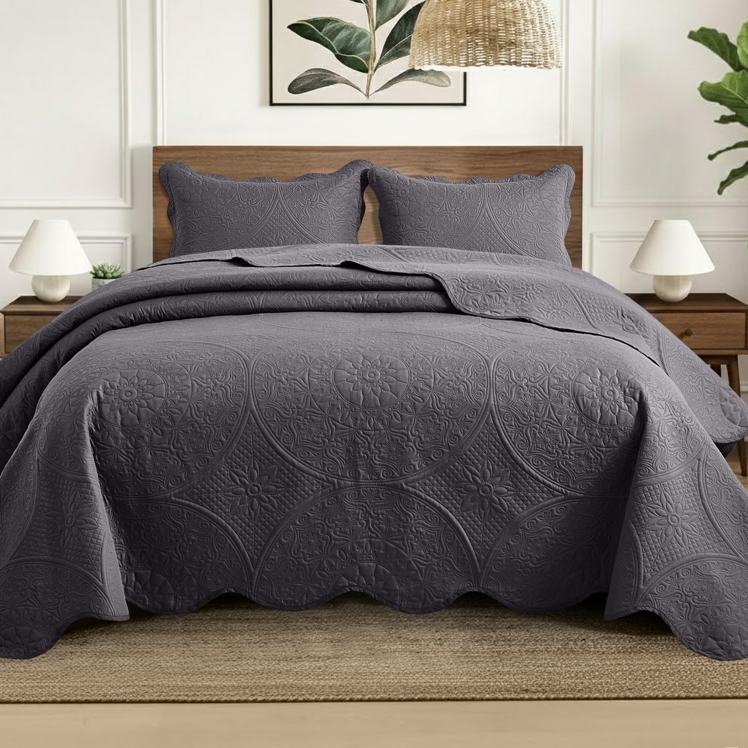Luxury Bedspread Set 3 Piece Quilted Coverlet Bed Throw Queen King Size Bedding