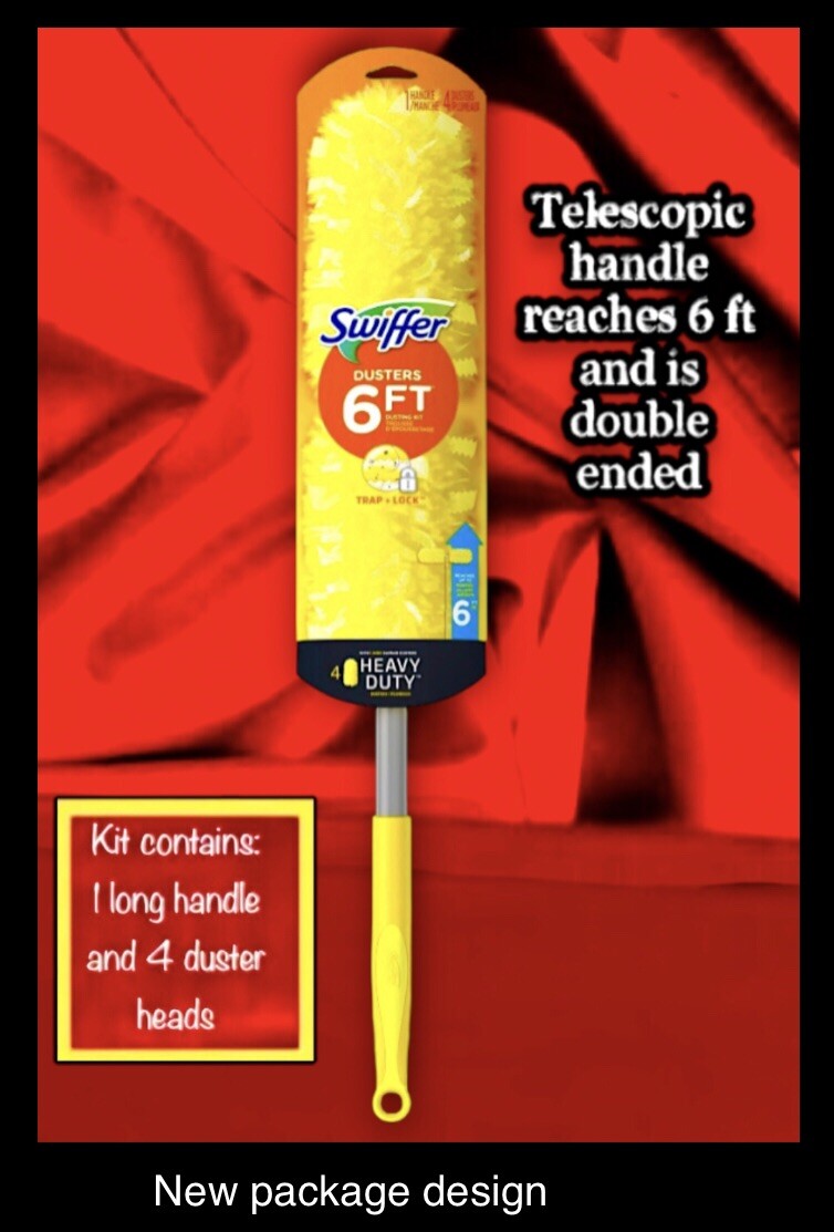 Swiffer Dusters 6’ ft Extender Handle Kit w/ 4 Refills: DOUBLE Ended,ceiling,fan