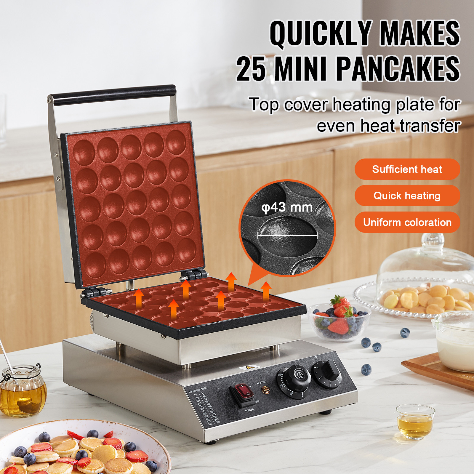 VEVOR 25PCS 43mm Mini Dutch Pancake Maker Commercial Dorayaki Baker 1700W