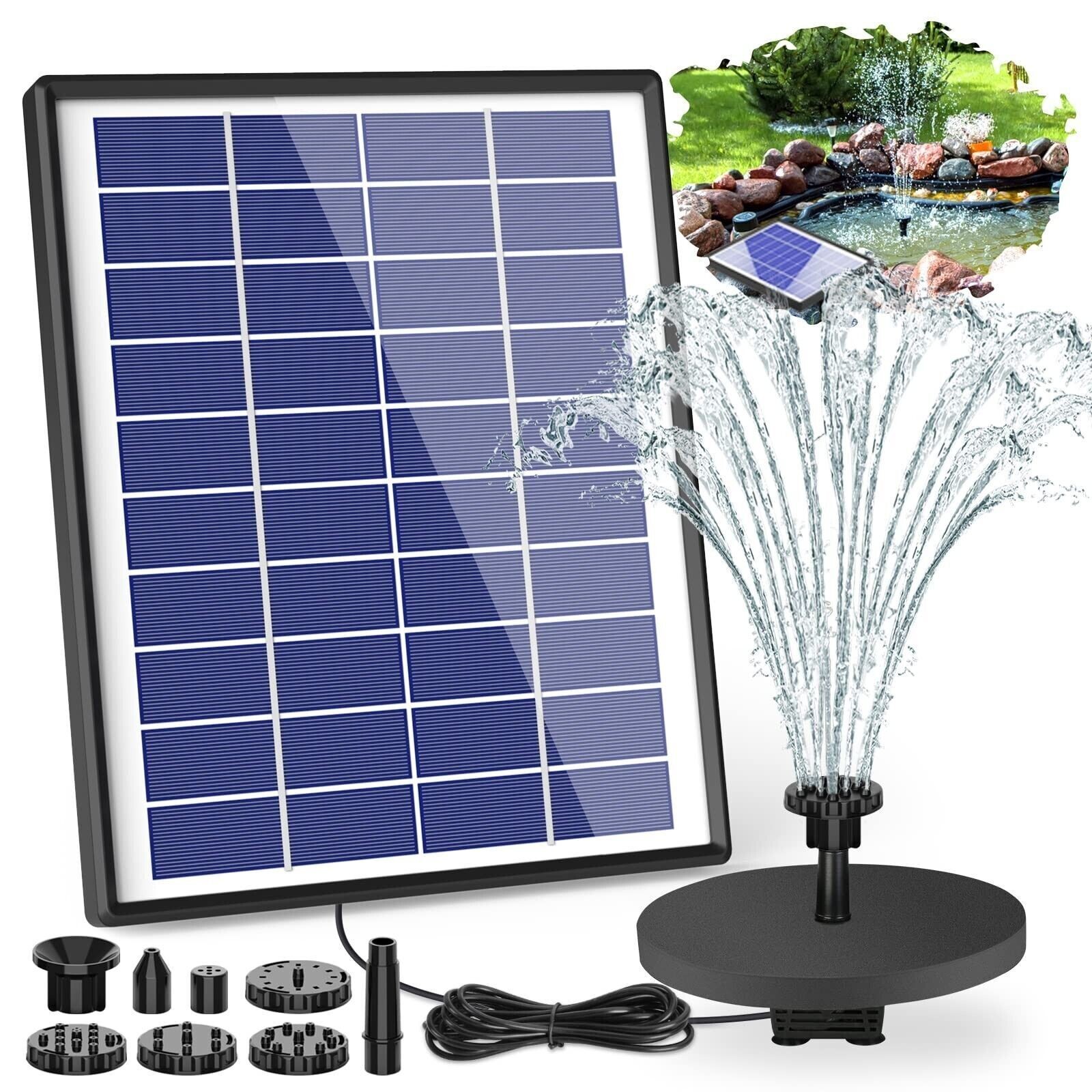 AISITIN 6.5W Solar Fountain Pump Water Pump Built-in 1500mAh Battery, 6 Nozzles