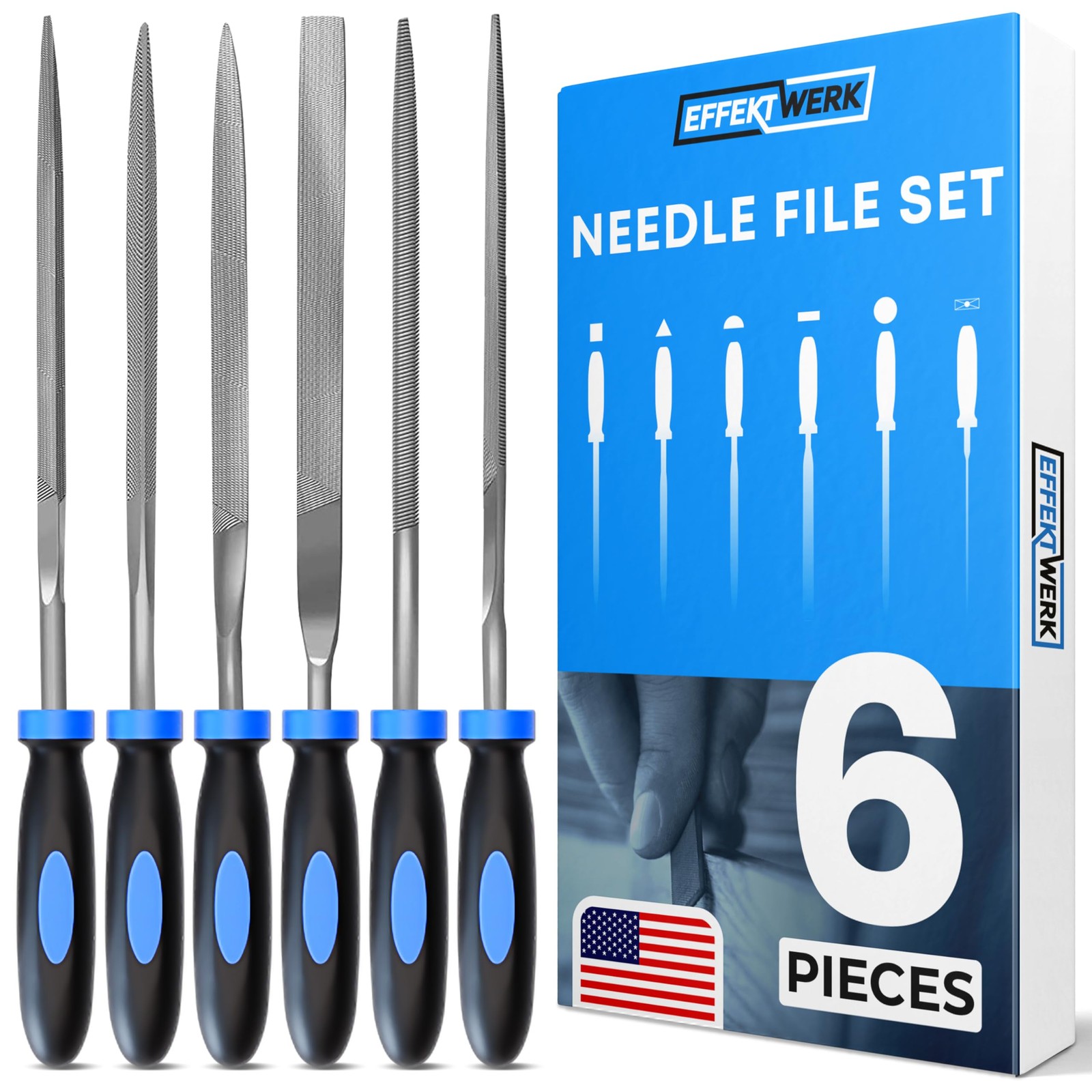 E•Werk 6pc File Set for Wood, Metal, Plastic & Jewelry Small Round, HalfRou…