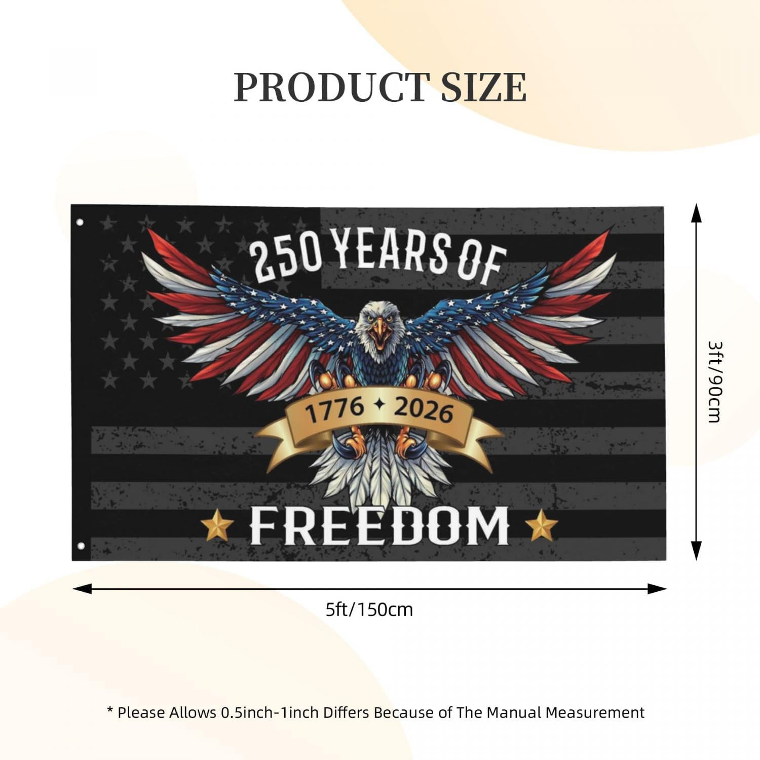 250 Years America Flag 3×5 FT 1776 2026 Patriotic USA Banner w/ Grommets Outdoor