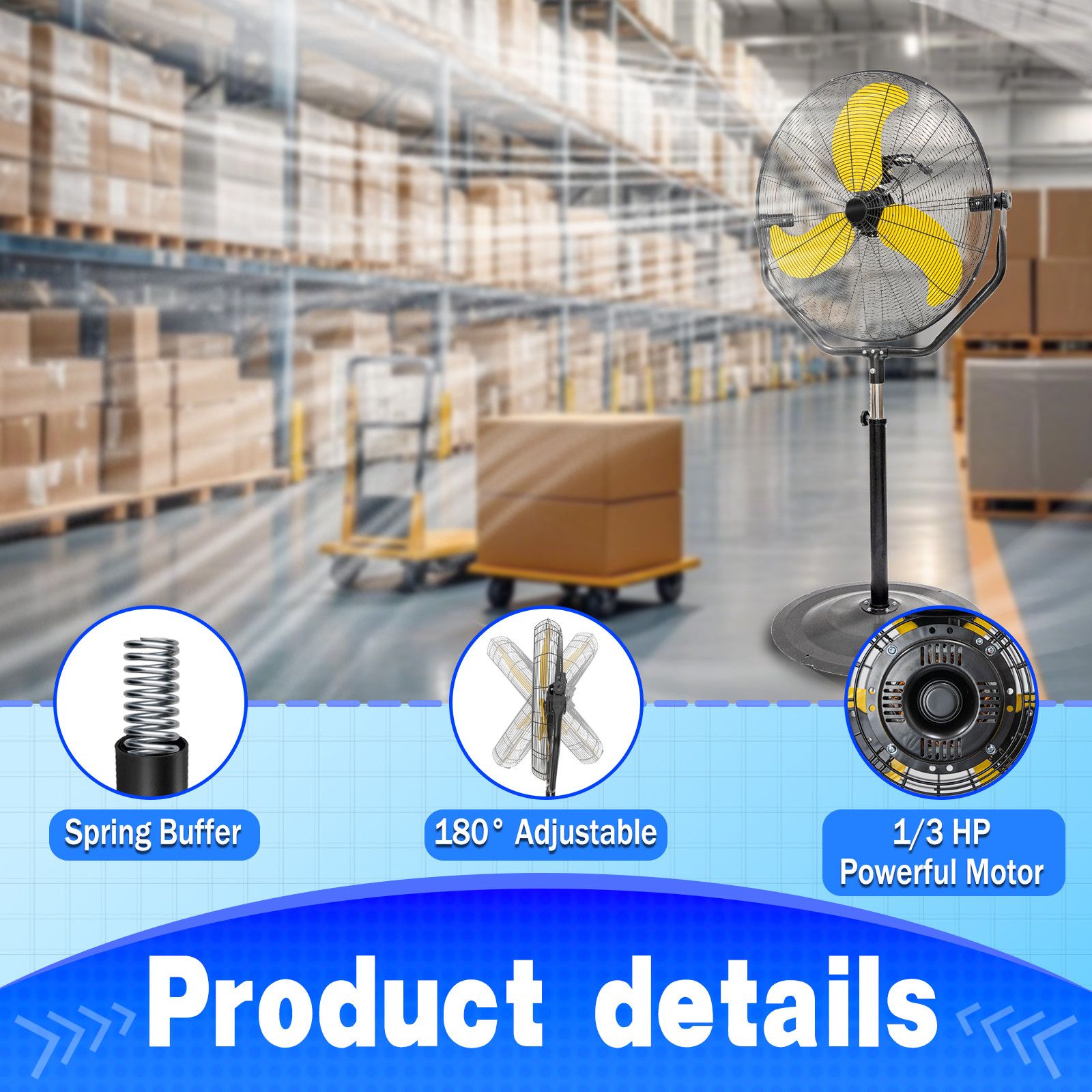30″ Pedestal Fan, Powerful Heavy Duty, Commercial Fan for Warehouses, Factories