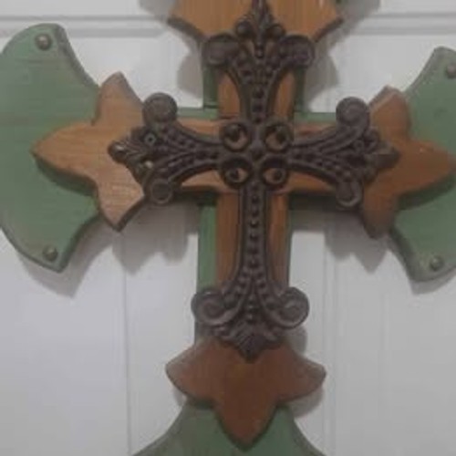 Rustic Layered Wood and Metal Wall crafted Cross home decor