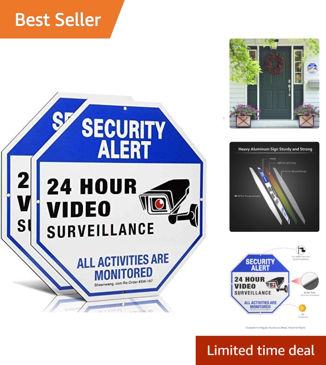 Weatherproof 2-Pack Security Signs – 10×10 Durable Aluminum for Home/Business