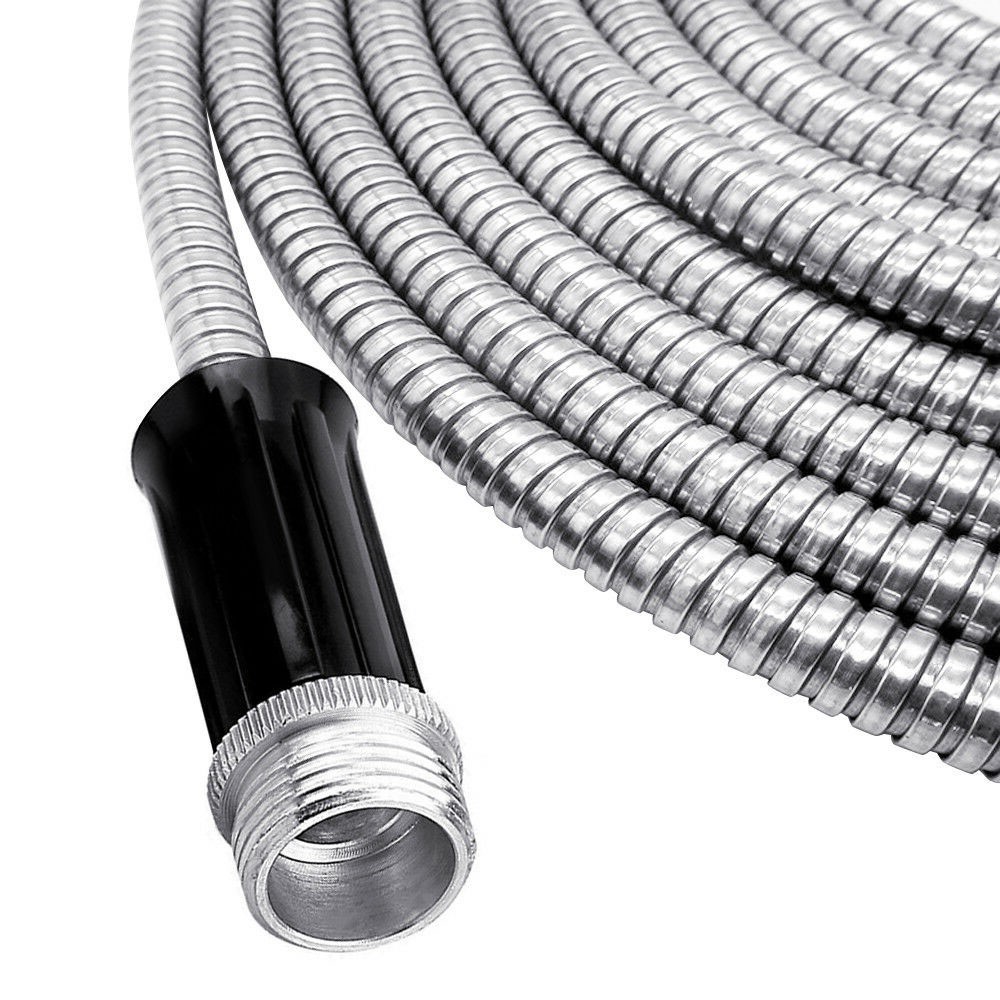 25/50/75/100FT Lightweight Stainless Steel Metal Garden Water Hose Pipe Flexible