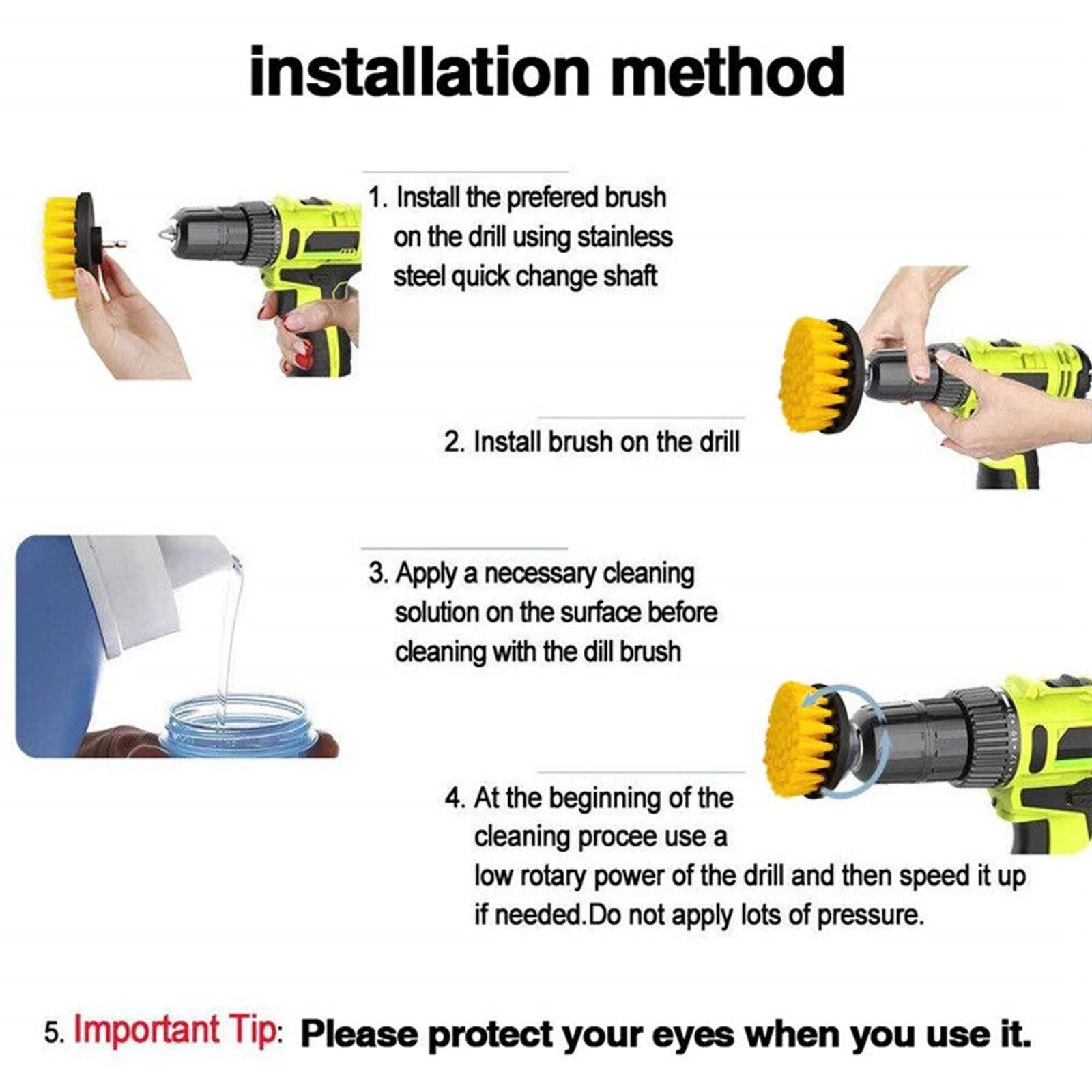 Drill Brush Set Power Scrubber Drill Attachments For Carpet Tile Grout Cleaning