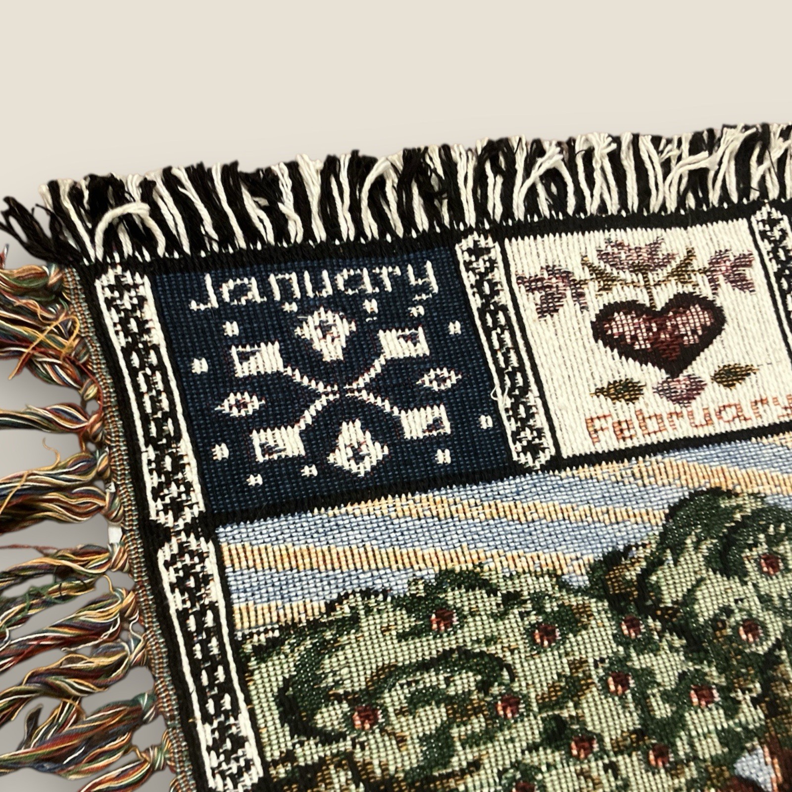 Vintage 12 MONTHS Country House Tapestry 20×35 FAST SHIP