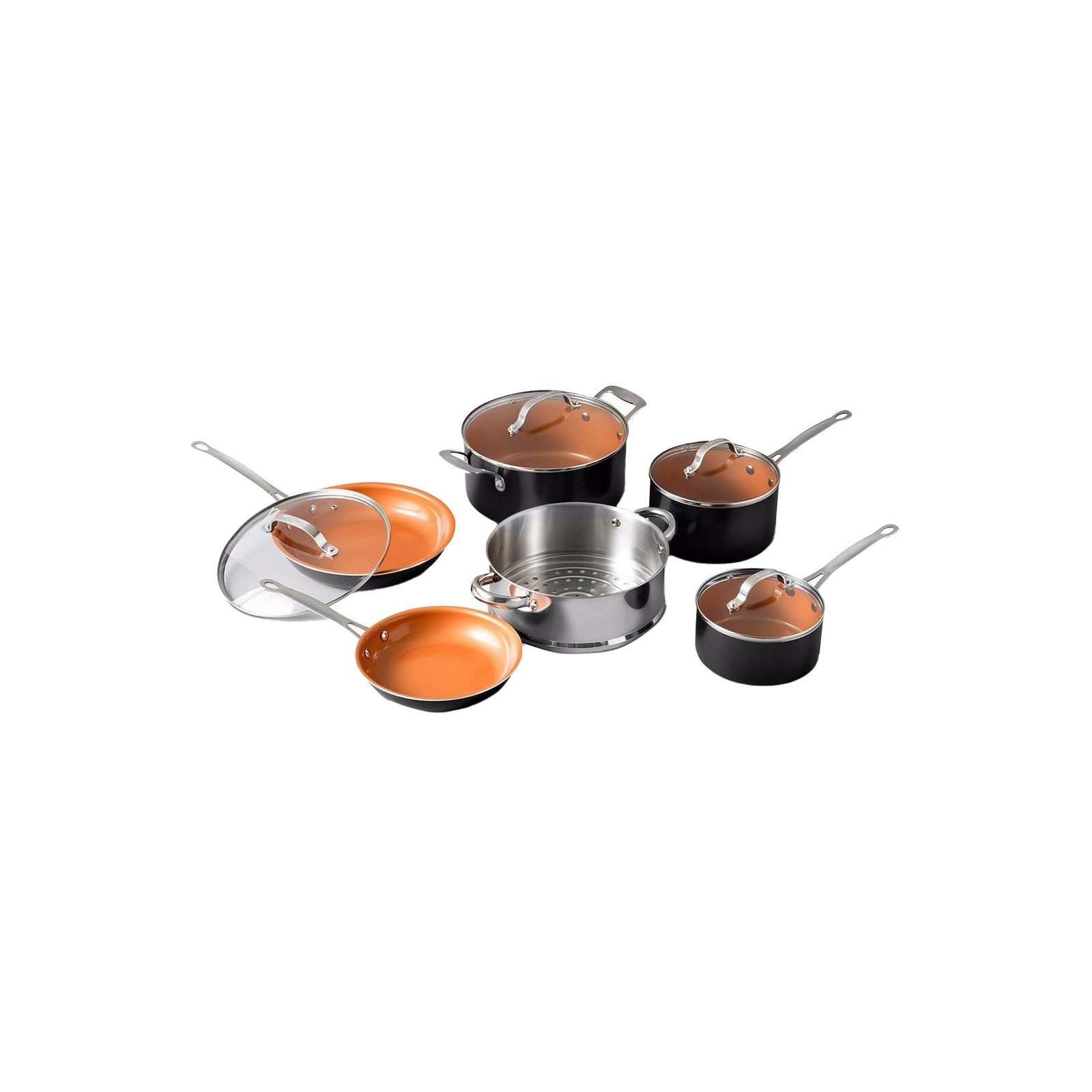 Gotham Steel 1129 10-Piece Kitchen Nonstick Frying Pan and Cookware Set, Brown