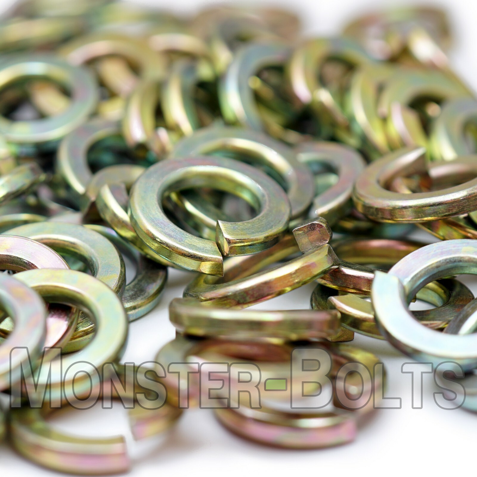 Split Lock Washers Thru Hardened Alloy, Zinc Yellow 1/4, 5/16, 3/8, 7/16 1/2 3/4