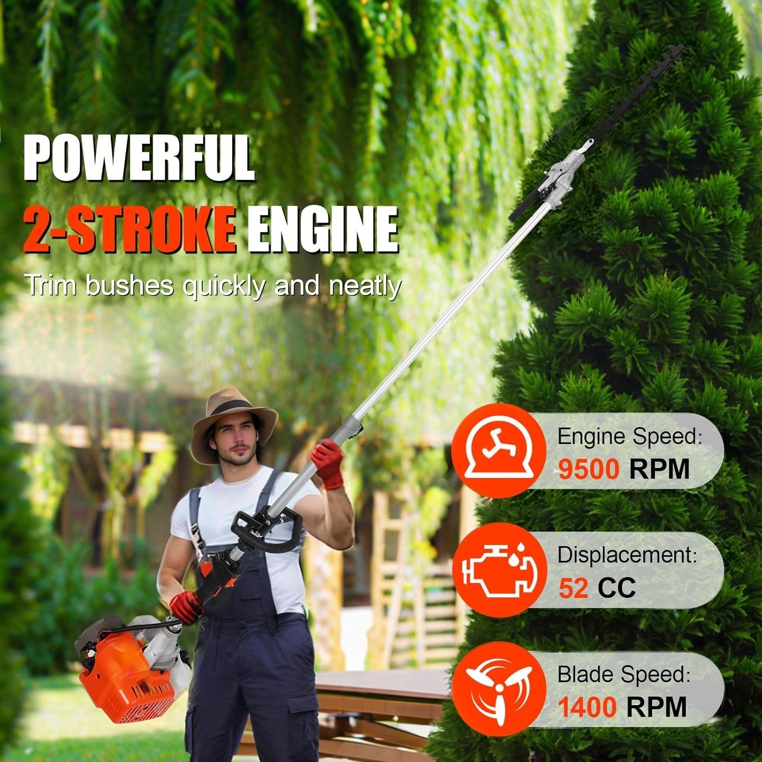 5-in-1 Multi-Functional Trimming Tools Gas Hedge Trimmer 52CC Weed Eater