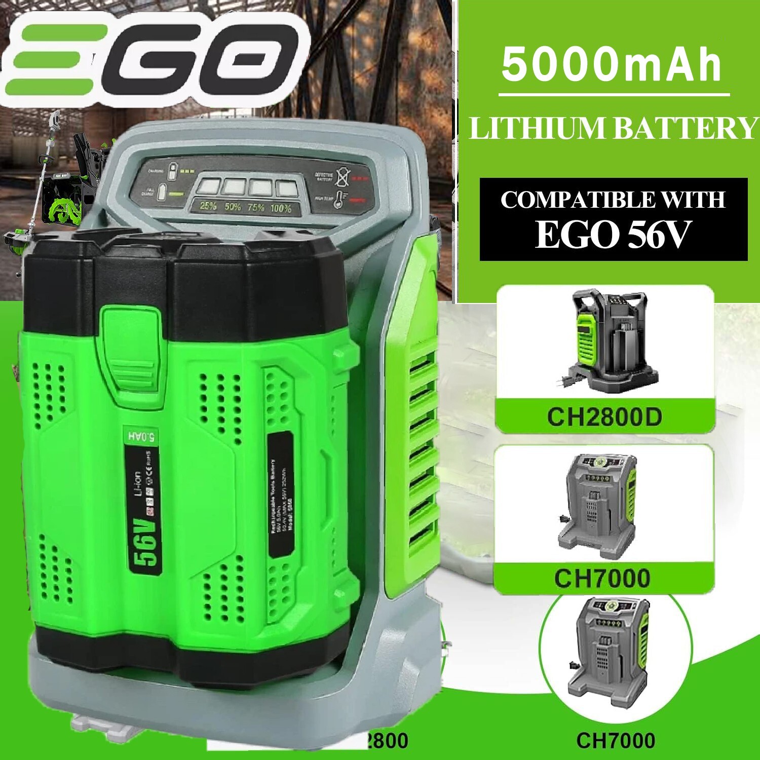 5 Ah For EGO 56Volt Power+ Lithium-ion Battery BA2800T BA3360T BA4200 BA2800 New