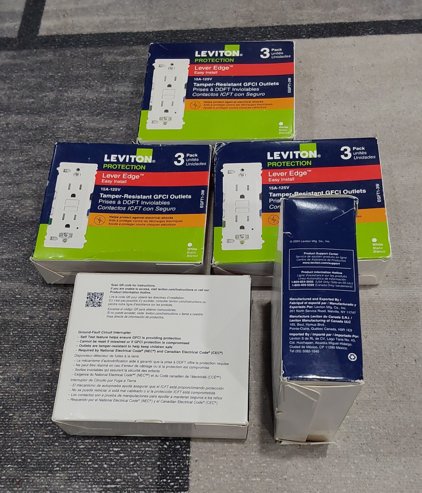 Leviton Tamper Resistant GFCI Duplex 15A 125V White 3 Pack EGFT1-3W LOT OF 5 NEW