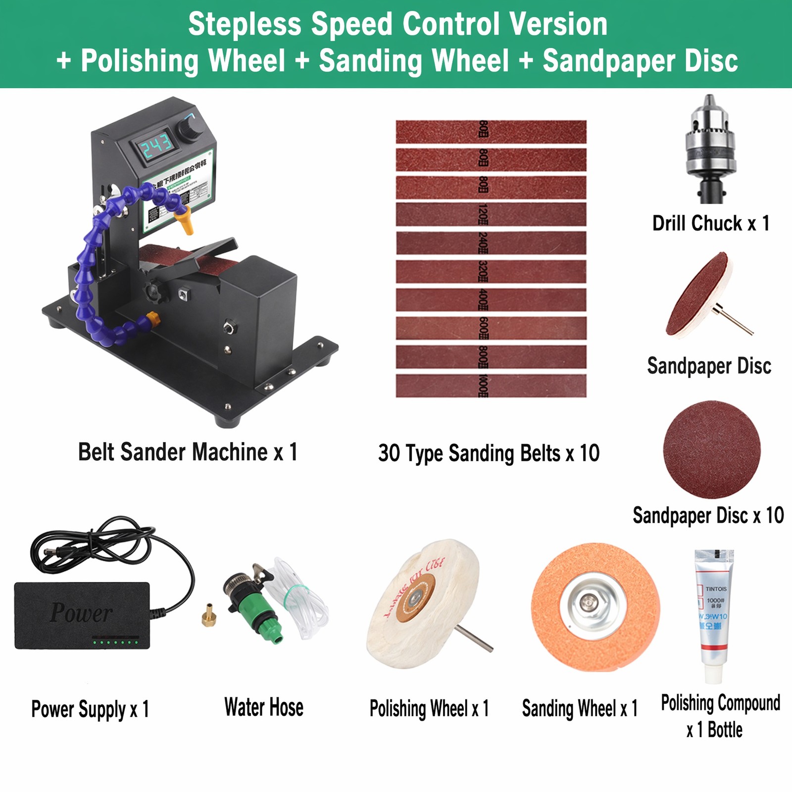 350W Electric Belt Sander Mini DIY Benchtop Polisher Wet Dry Grinding Machine US