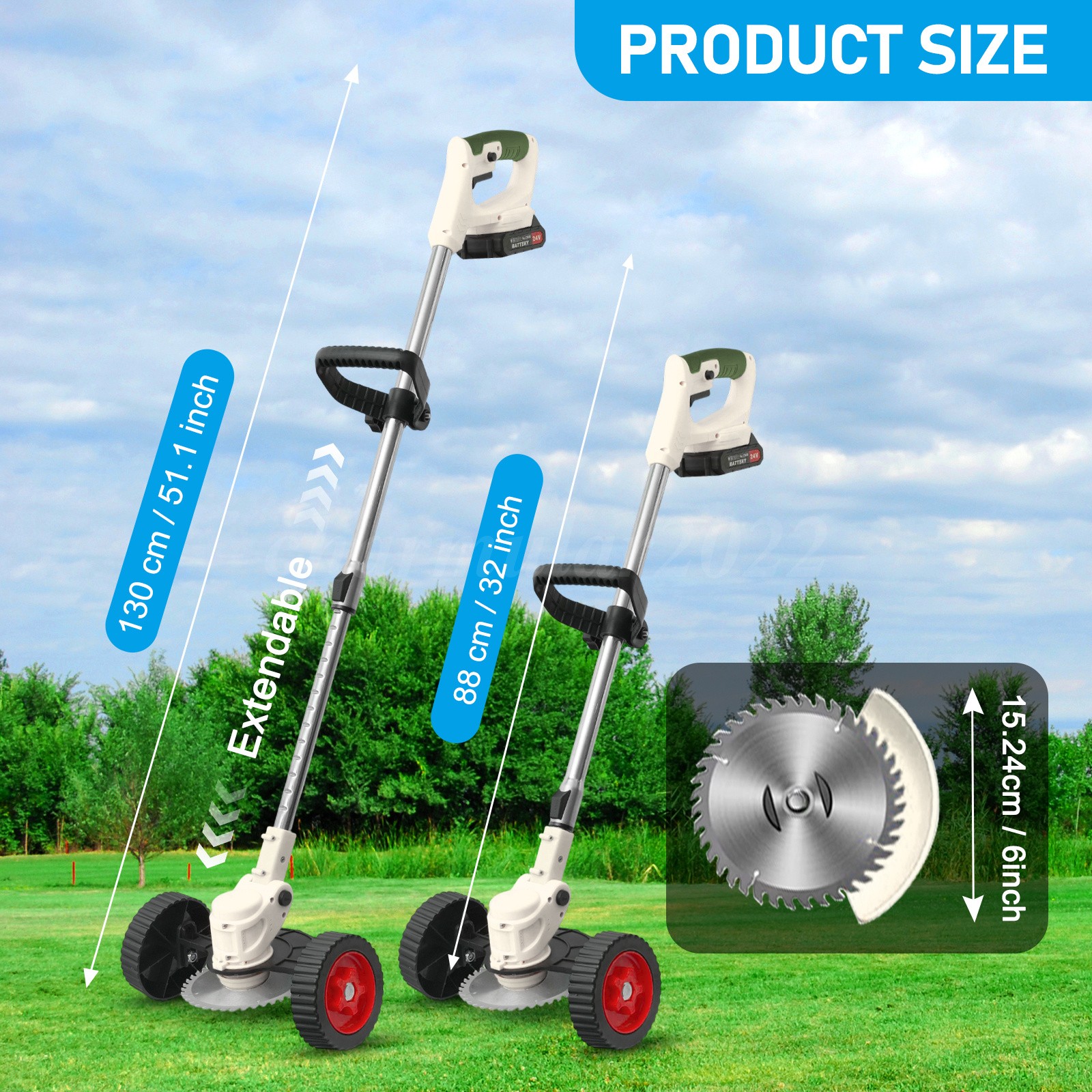 3-in-1 Cordless String Trimmer, Weed Wacker Cutter with 2 Batteries, White
