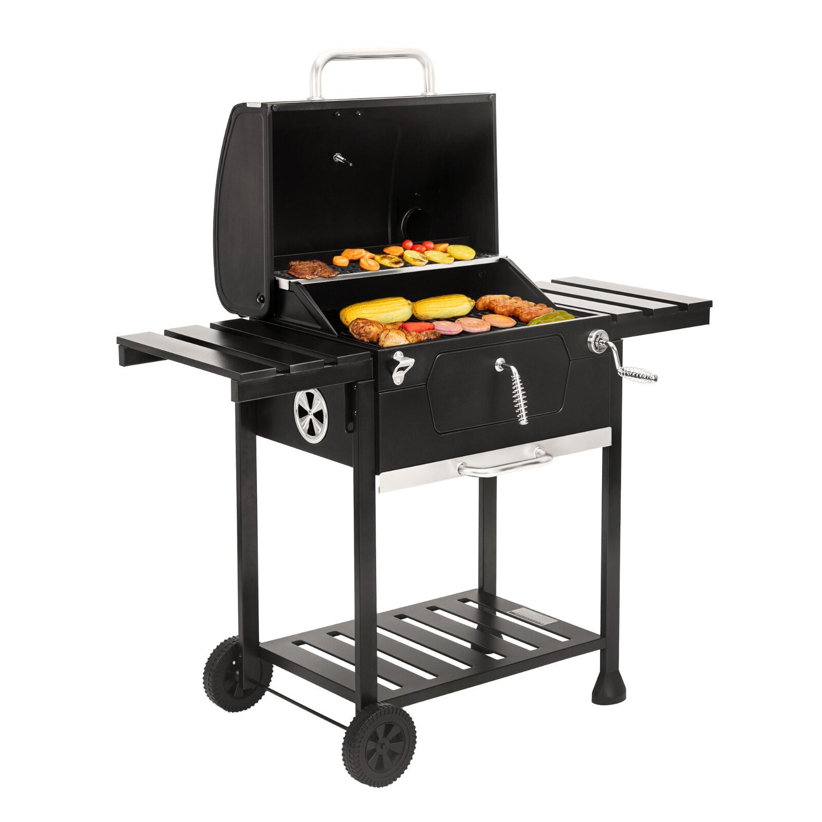Royal Gourmet Movable Charcoal BBQ Grill with Foldable Side Tables,Black
