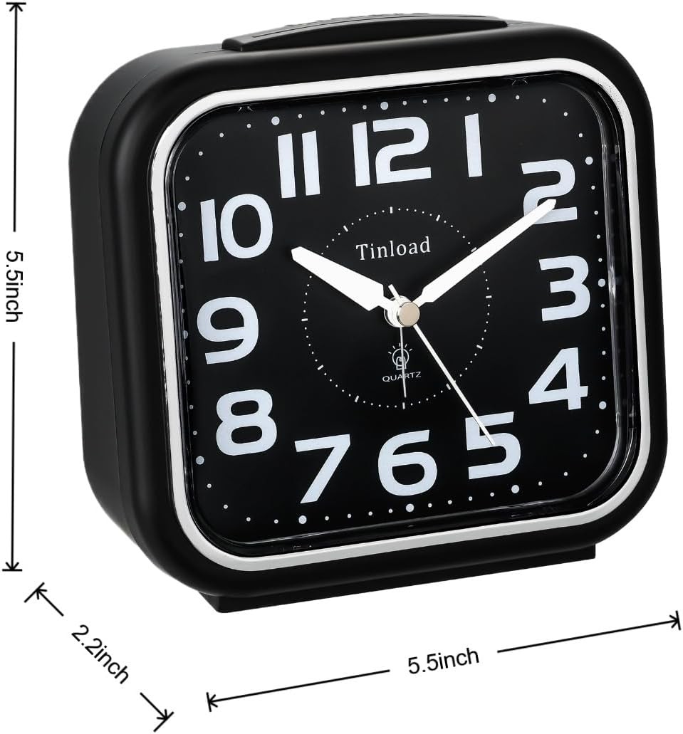 5.5″ Large Analog Alarm Clock Silent Non Ticking, Gentle Wake, Beep Sounds,Black