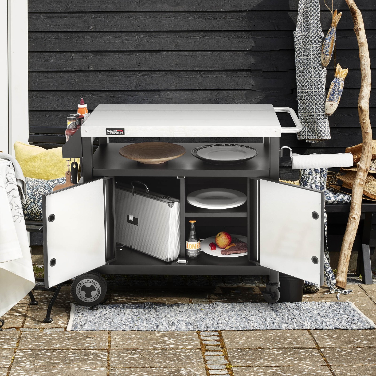 Royal Gourmet Movable Kitchen Cart with Storage Cabinet Grill Food Prep Table