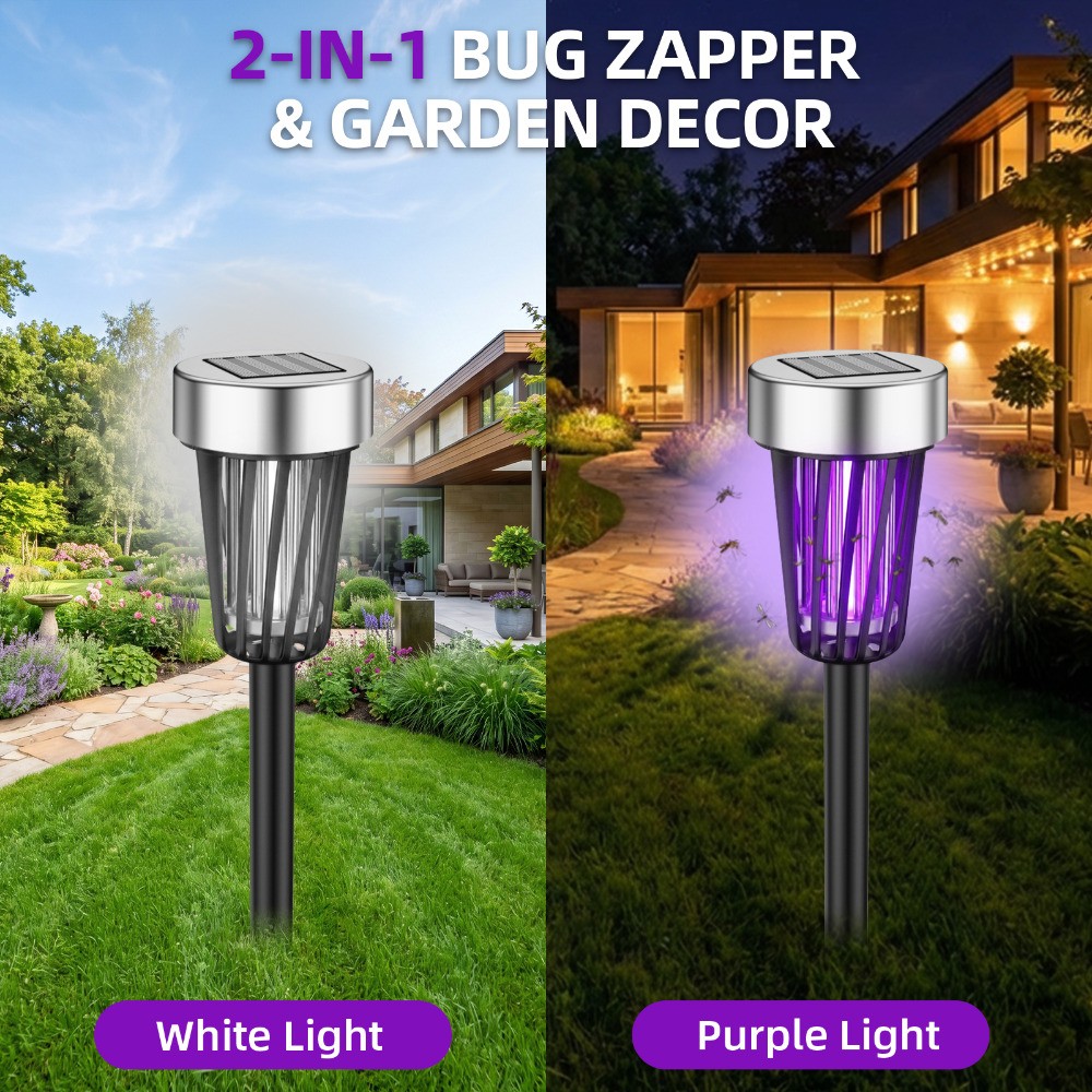2 pack Solar Bug Zapper Outdoor Portable Fly Pest Repeller Mosquito Zapper LED