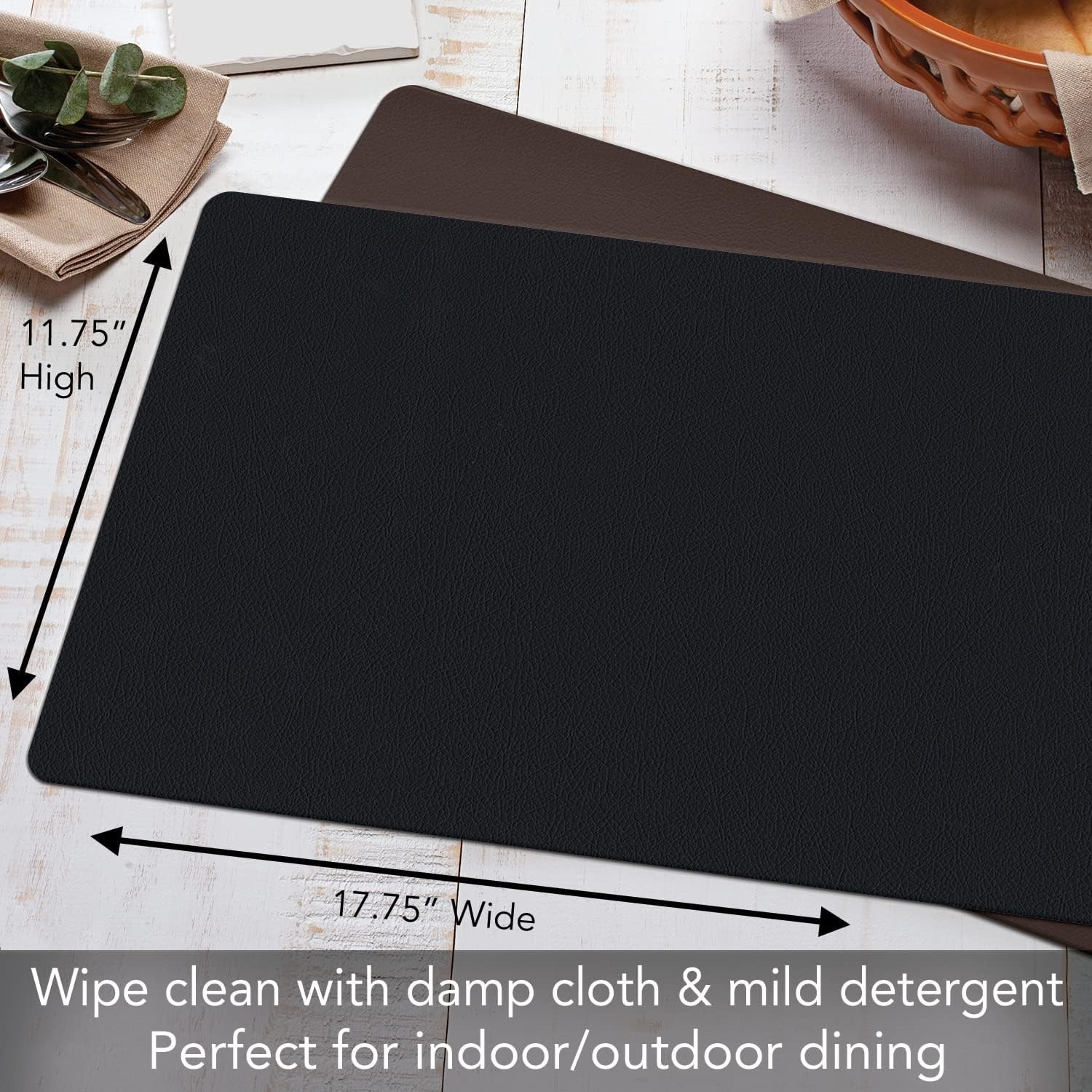 Black/Brown Reversible Faux Leather Flexible Placemat 4 Pack Easy to Clean
