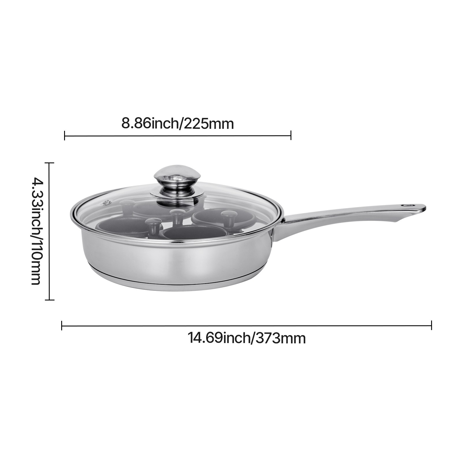 Uimoso 4-Cup Stainless Steel Egg Poacher Pan with Glass Lid Nonstick Egg Cups