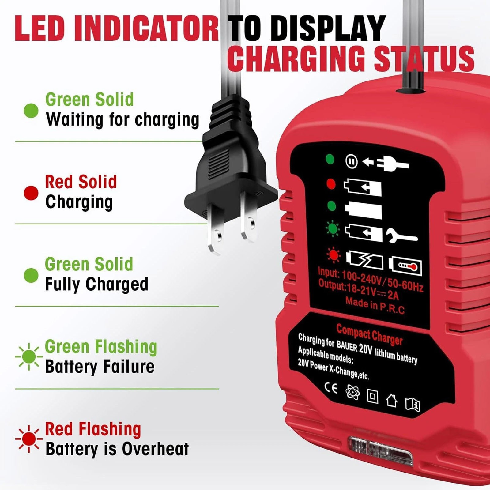 Bauer 20V Hypermax Battery Charger with LED Light Indicator – 2A Output