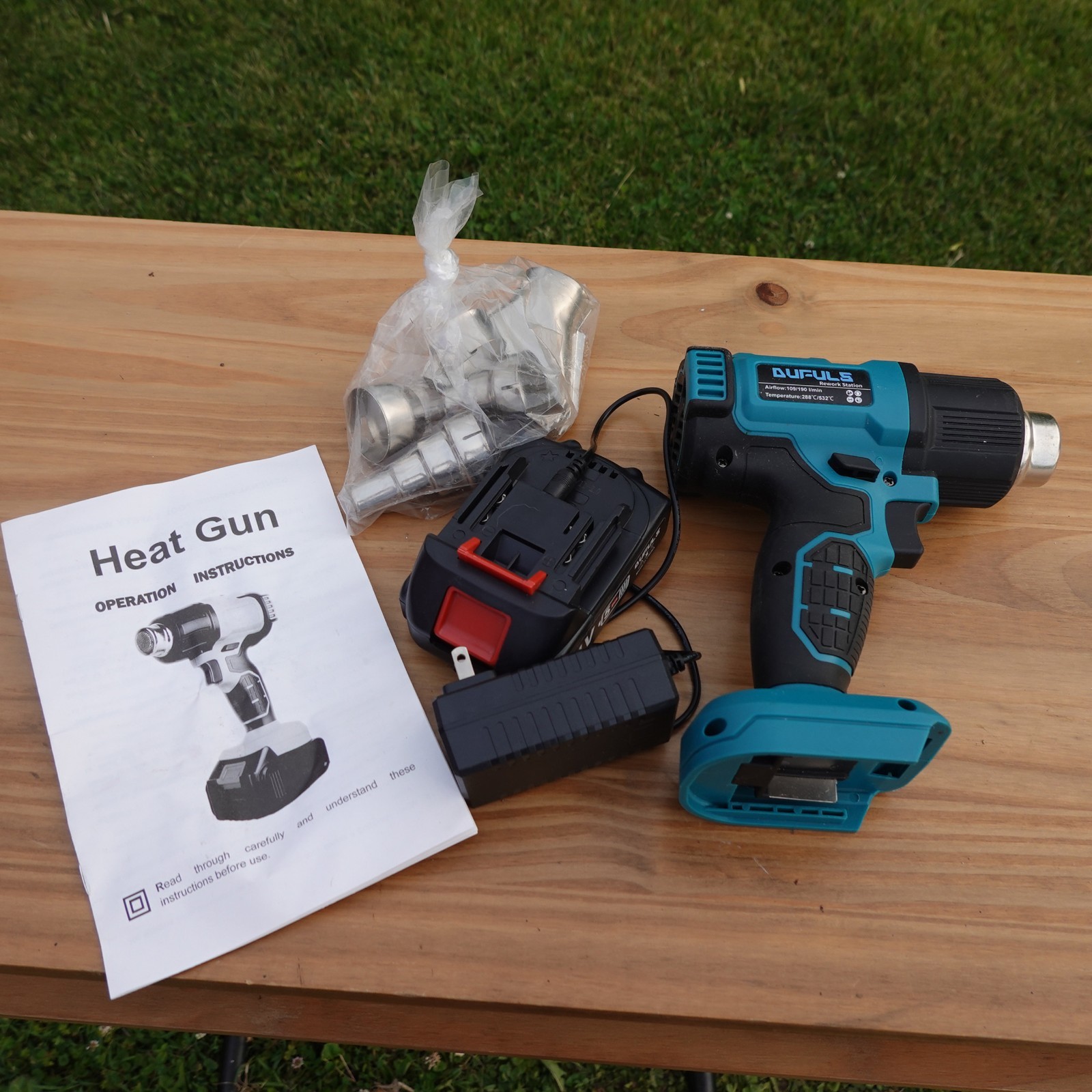 Cordless Heat Gun Hot Air Gun 21V Max Li-ion Battery W/3 Nozzles