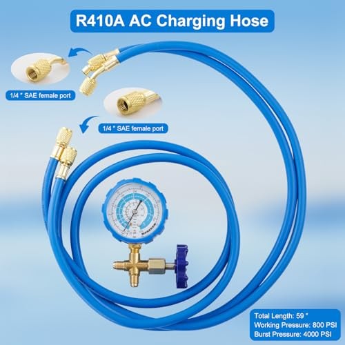 R410A Recharge Kit AC Charging Hose, R410A Manifold Gauge Set with R410A Mini