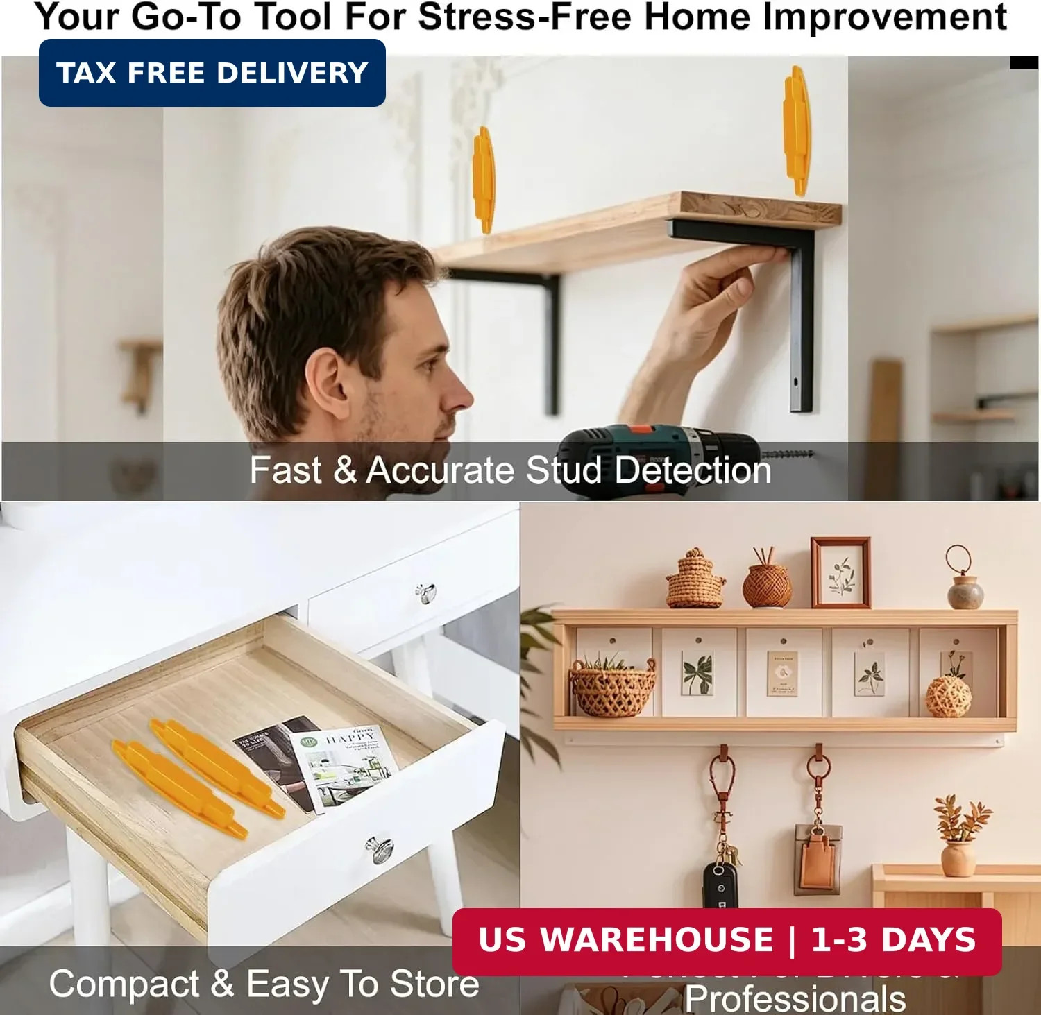 2-Pack Magnetic Stud Finder – No Batteries Required, Powerful Magnet Locates Scr
