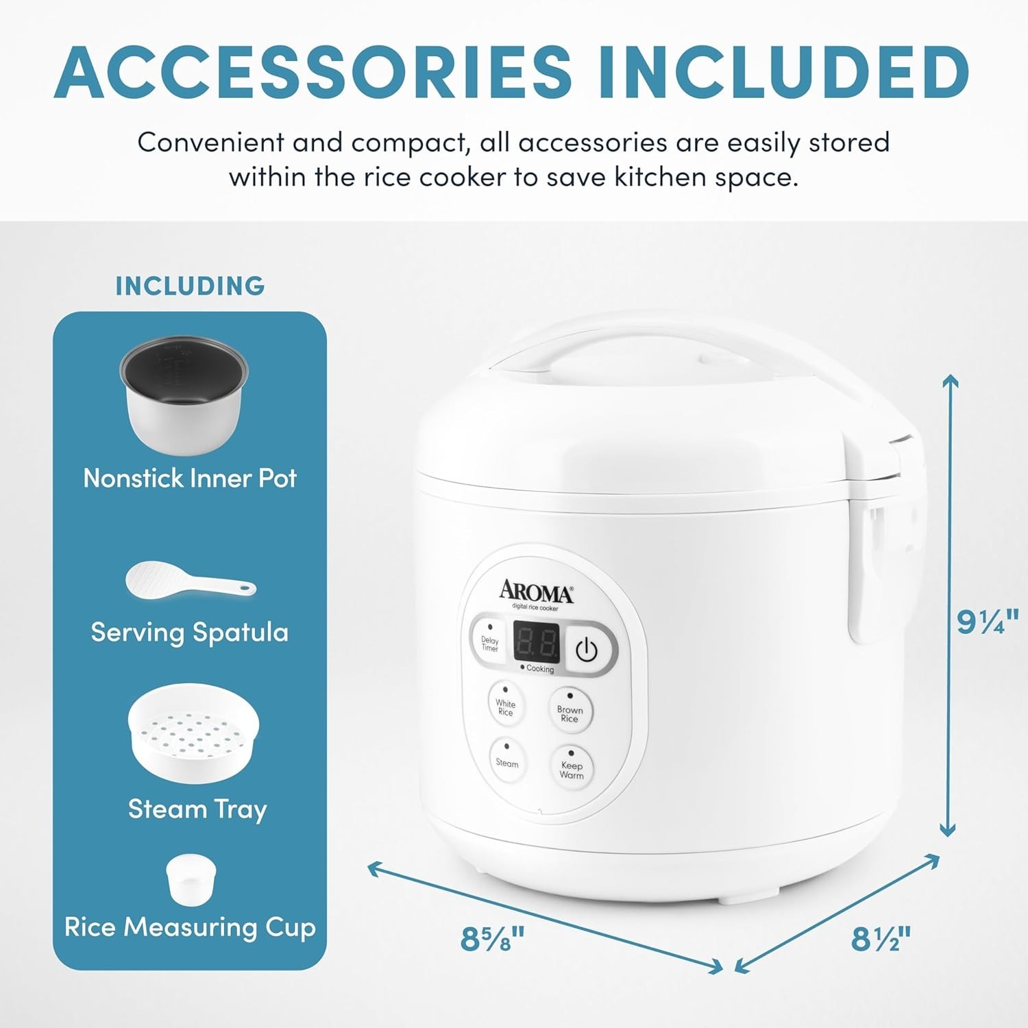Multi-Functional 8-Cup Rice Cooker & Food Steamer with Dishwasher-Safe Parts