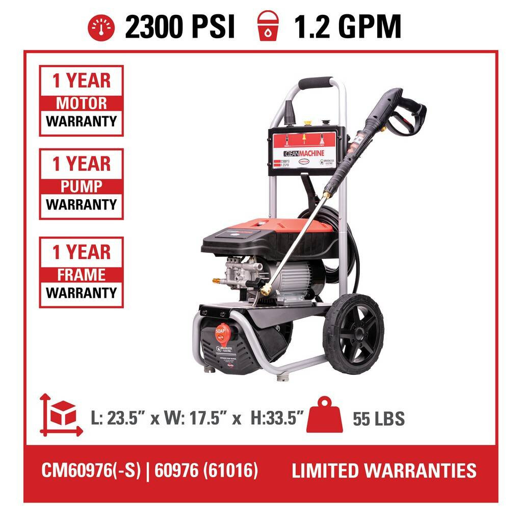 CM60976 Simpson Clean Machine 2300PSi-1.2GPM Cold Water Electric Pressure Washer