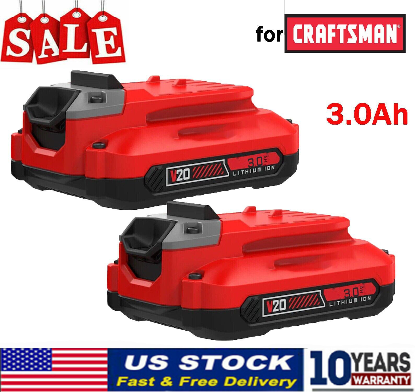 2Pack 3.0Ah 20 Volt Max For Craftsman V20 Li-Ion Battery CMCB206 CMCB204 CMCB202