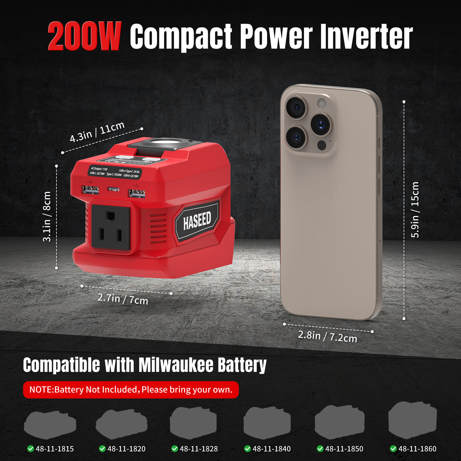 2-Pack Power Inverter for Milwaukee 18V Battery 200W AC USB C LED Light 110V Out