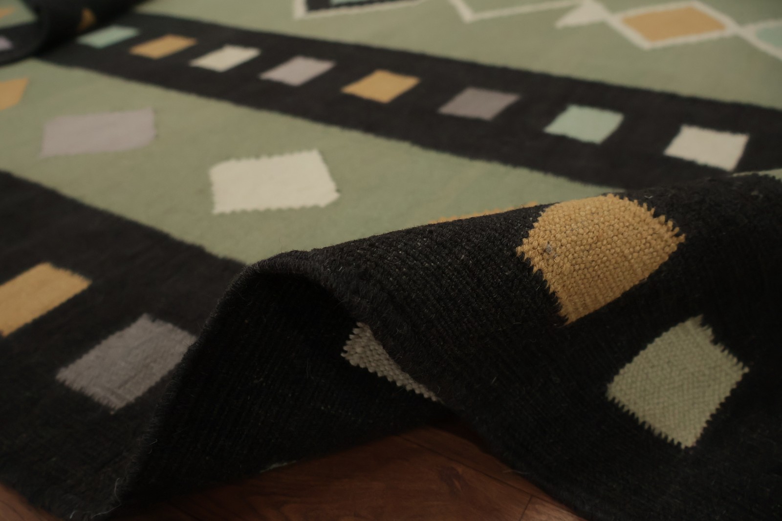 Green Geometric Kilim Area Rug 8×10 Flat-weave Oriental Turkish Any Room Carpet