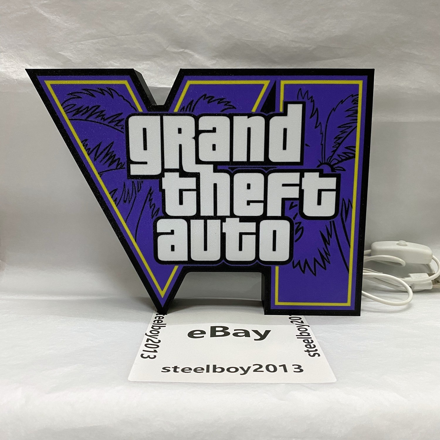 Grand Theft Auto GTA6 Logo Light Box 3D Printed USB LED Lamp Neon Sign 8 inch