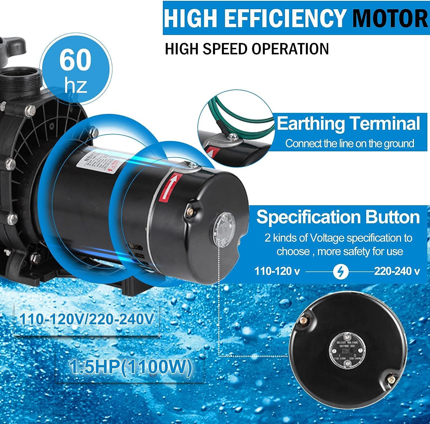 110-220V 1.5HP Swimming Pool Pump In/Above Ground w Motor Strainer Filter Basket