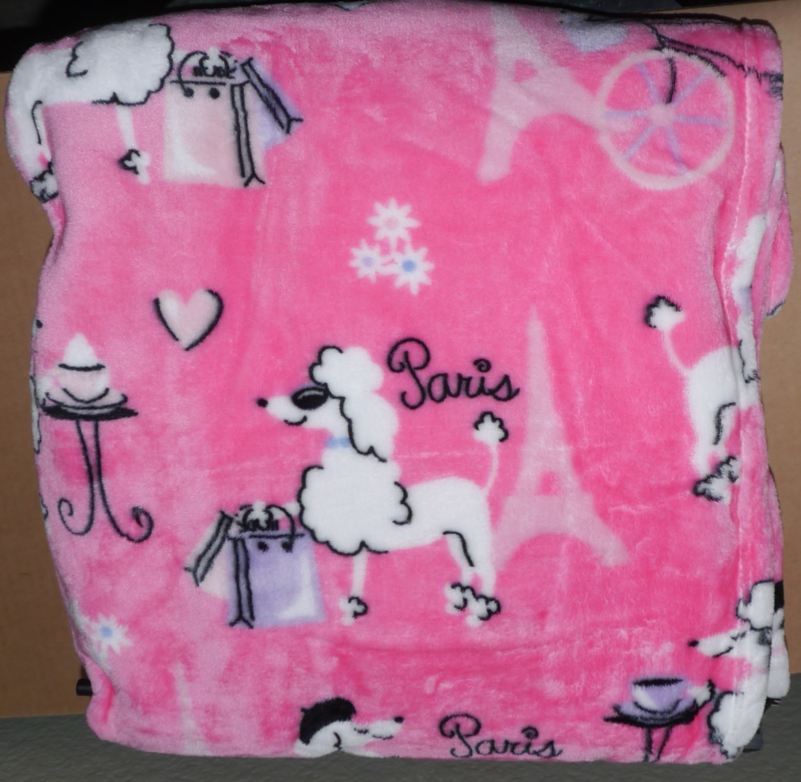 NEW Betsey Johnson 50″x70″ Soft Throw Blanket Poodle Flowers Paris Eiffel Tower