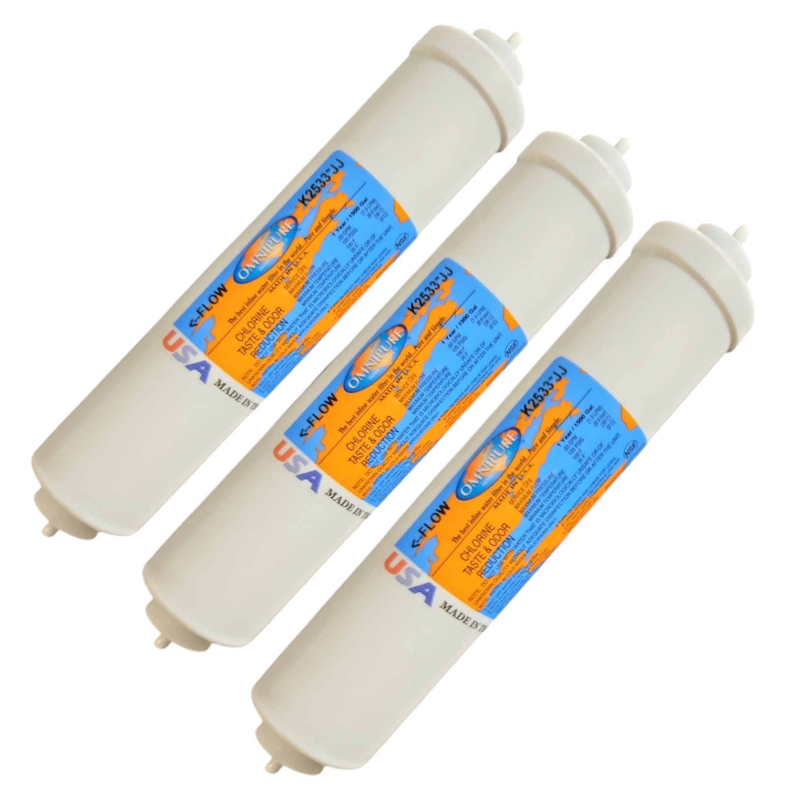 Omnipure K2533-JJ Carbon filter for Chlorine and Taste 10″x 2″ for 1/4″ QC 3-PK