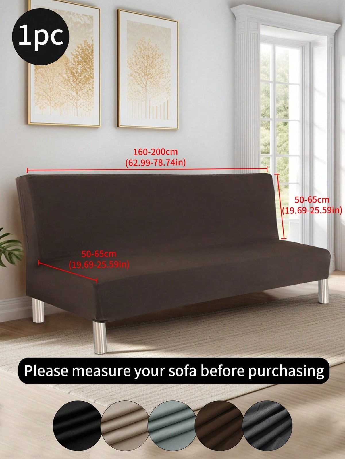 Dark Brown Armless Sofa Slipcover 1pc One Size Waterproof Polyester
