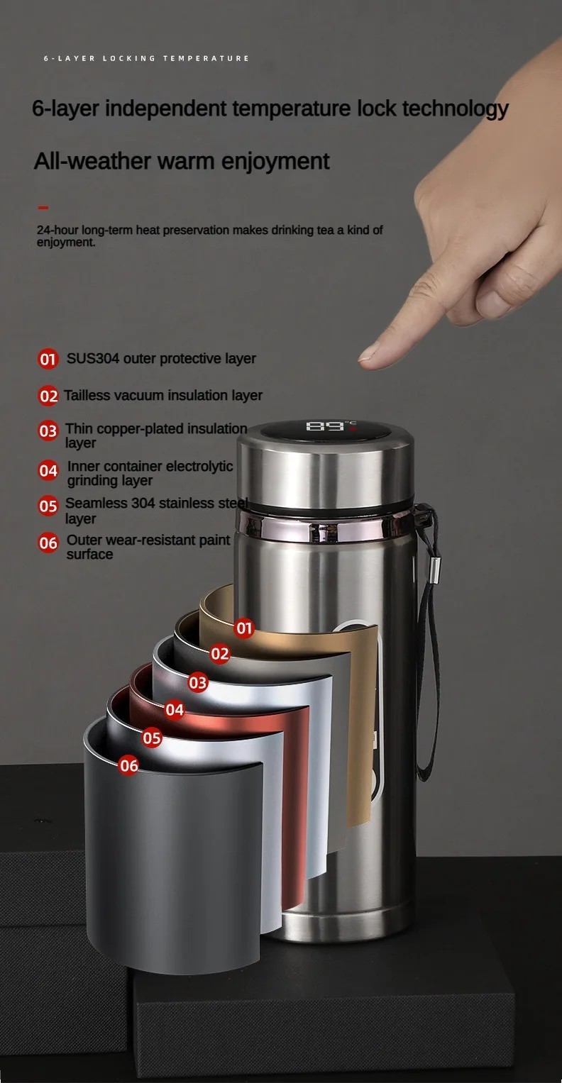 LED Temperature Display Thermos Bottle Stainless Steel Vacuum Flask Portable