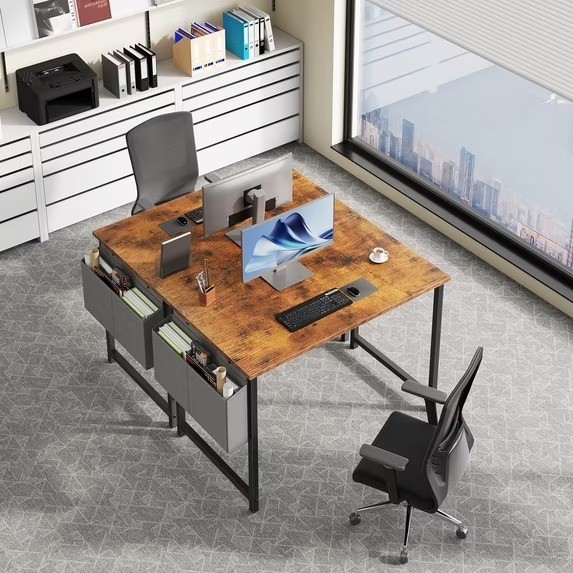 Computer Writing Desk with Storage Bag, Steel Frame for Home Office Study