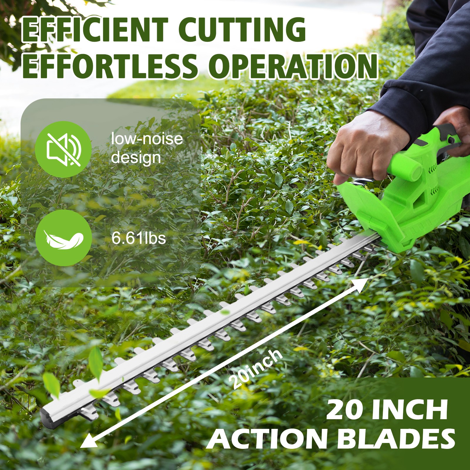 20” Electric Hedge Trimmer Cordless Power Hedge Trimmer with 2Batteries&Charger