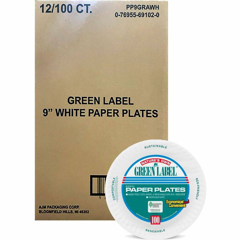 9 In. Uncoated Disposable Paper Plates in White (1200 per Case)