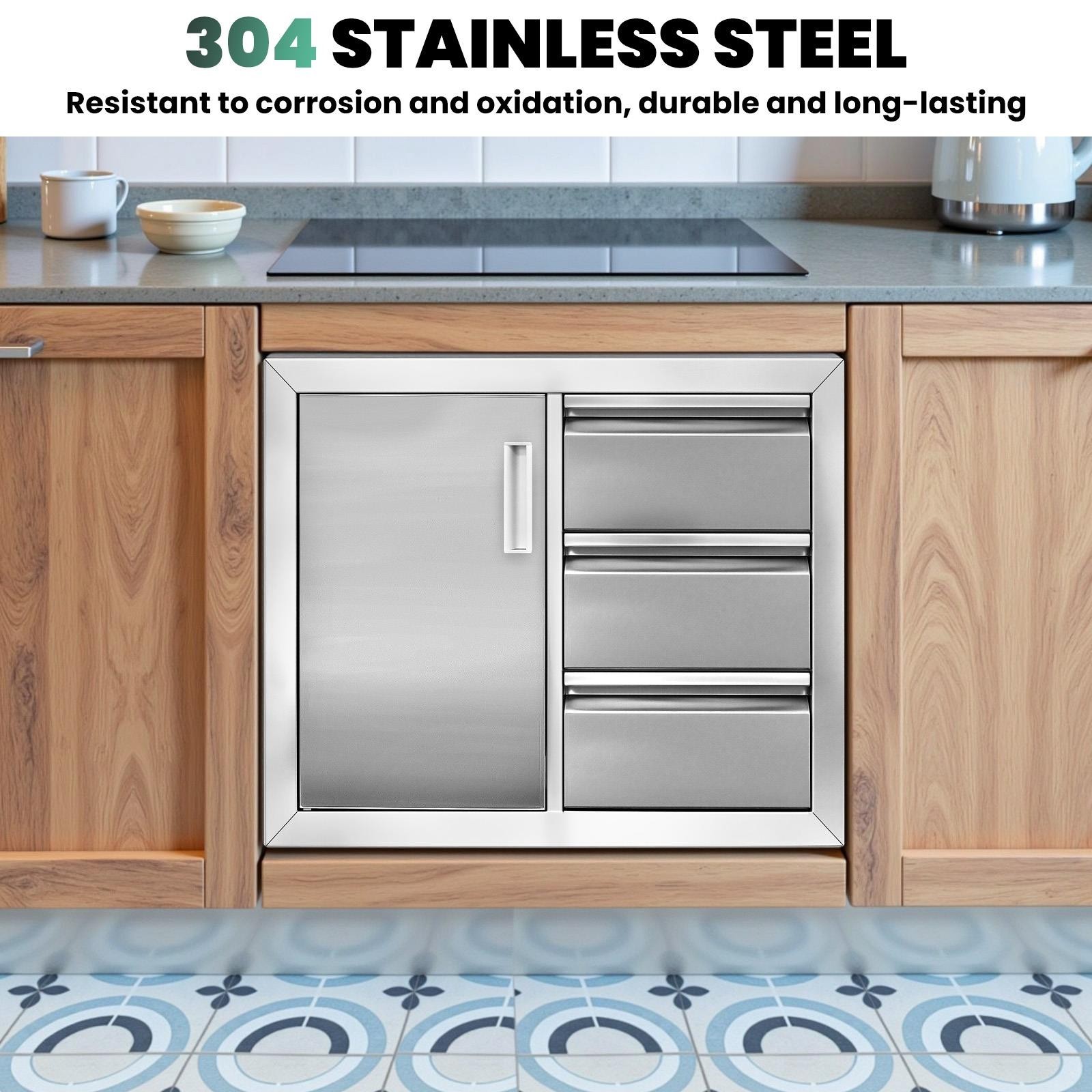 Outdoor Kitchen Door Drawer Combo 28″x22″ BBQ Triple Drawers & Access Cabinet