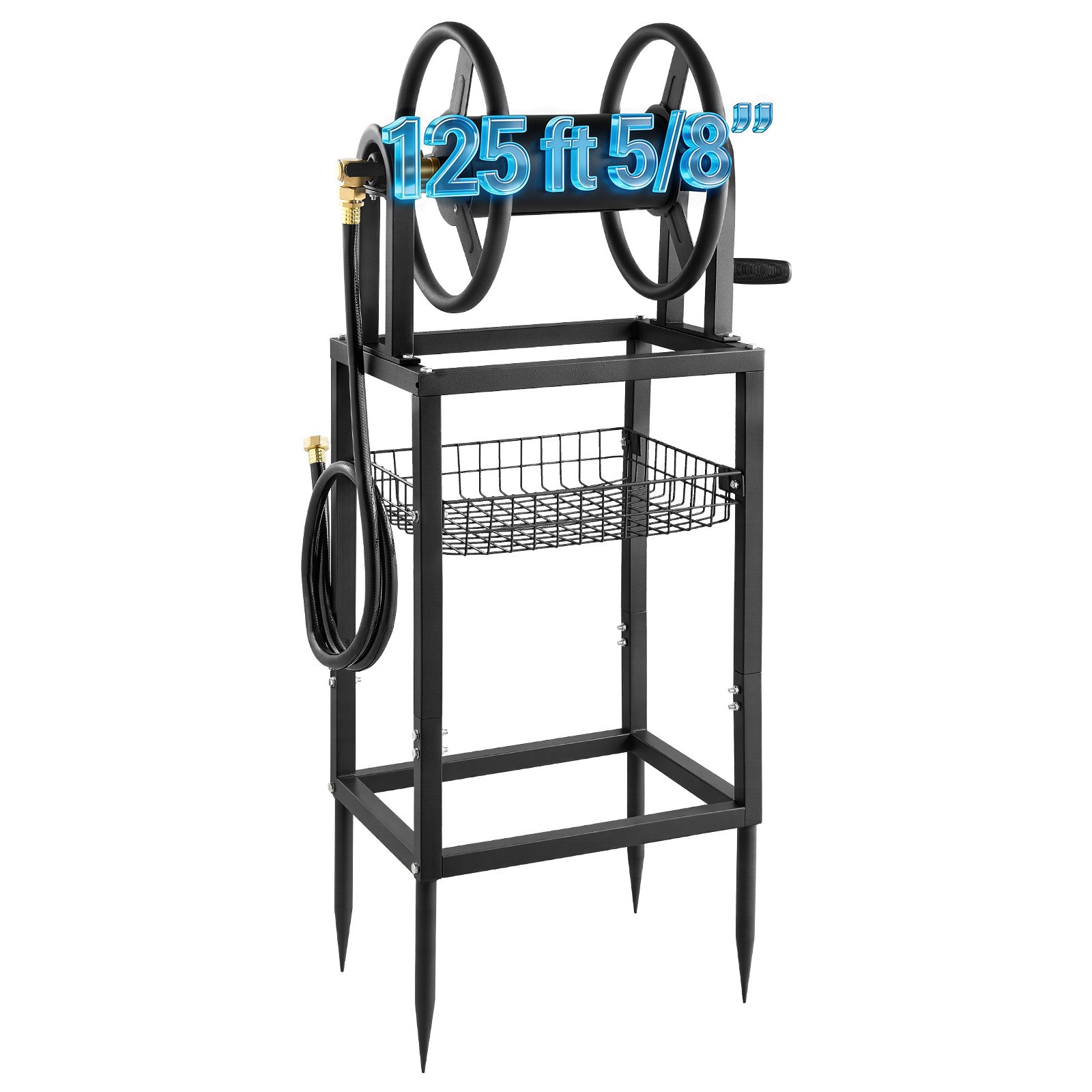 Uimoso Freestanding Hose Reel for 125 ft of 5/8-inch Hose, Wall-Mount Option