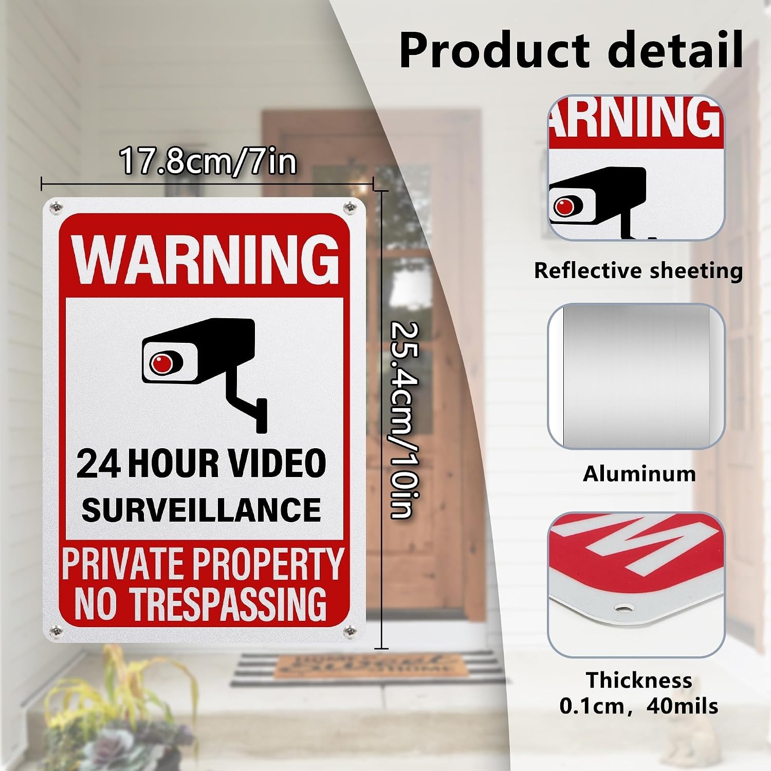 UV Printed 10×7 Inch Security Sign – 24/7 Surveillance, Aluminum Construction